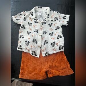 Mickey Mouse 4t Print Shirt and Orange Shorts Set